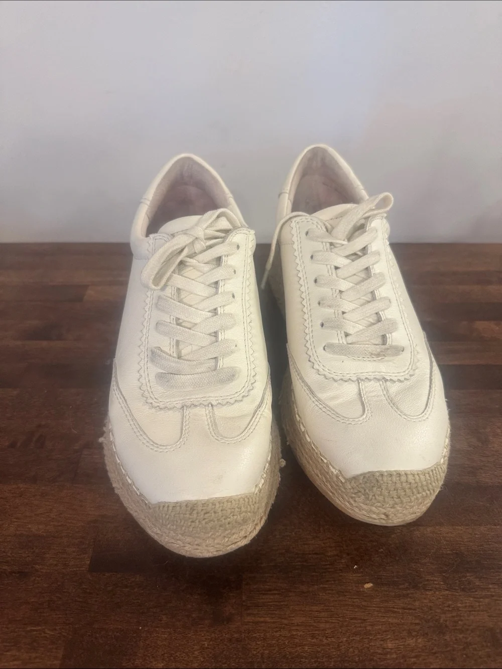 Womens Cream Espadrille Platform Sneakers